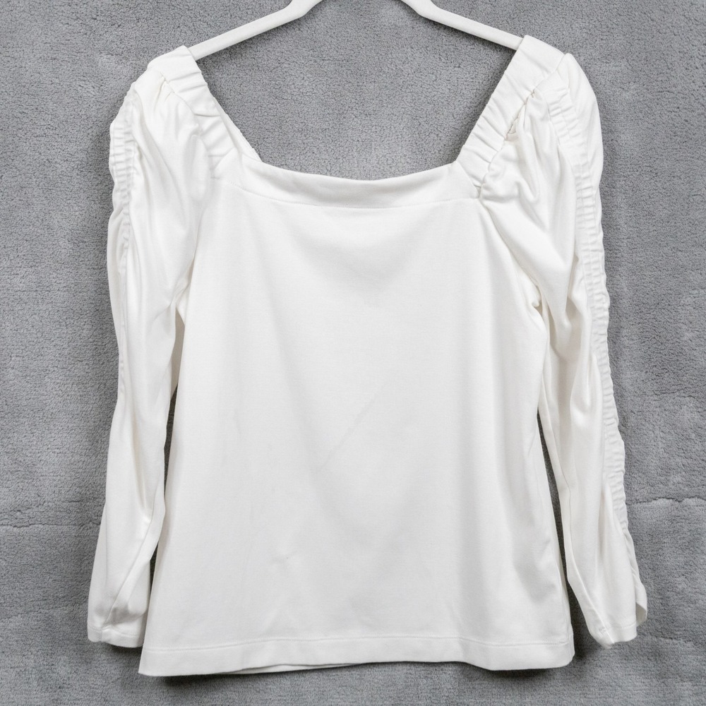 LILLY PULITZER Ruched Square Neck Long Sleeve Tee Top White Sz M